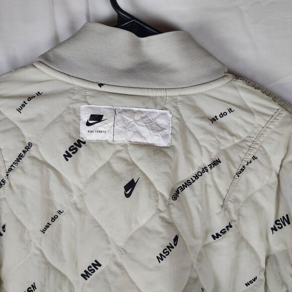 Nike Sportswear Bomber Jacket Small Beige Black White Checkered Sleeve BV4532-07 - Picture 5 of 12